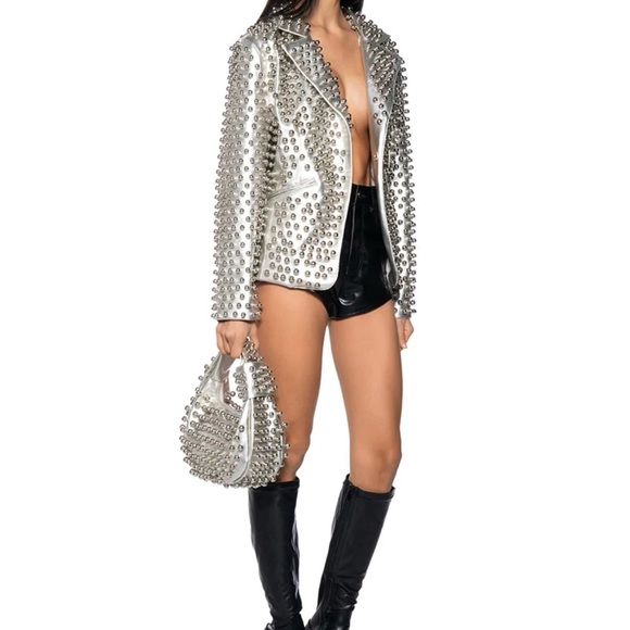 Studded Silver Leather Jacket - Picture 4 of 14